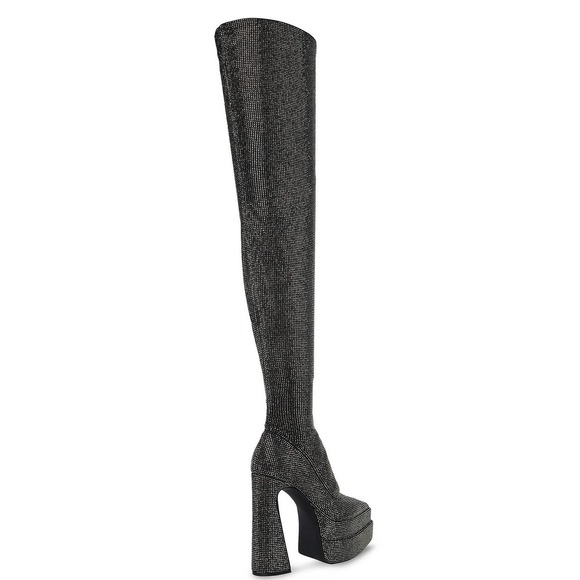 Steve Madden Sultry Rhinestone Over The Knee Platform Black Boots - Picture 7 of 16